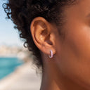 Square CZ Huggie Titanium Hoop Earrings