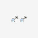 Three-Prong Moonstone Ball Titanium Flat Back Earrings