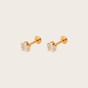Triple Baguette Fan 18K Gold Plated Titanium Flat Back Earrings