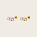 Triple Baguette Climber 18K Gold Plated Titanium Flat Back Earrings