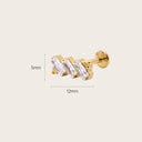 Triple Baguette Climber 18K Gold Plated Titanium Flat Back Earrings